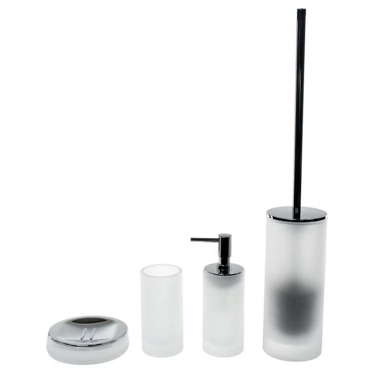 Gedy TI181-02 White Cylindrical 4 Piece Glass Bathroom Accessory Set